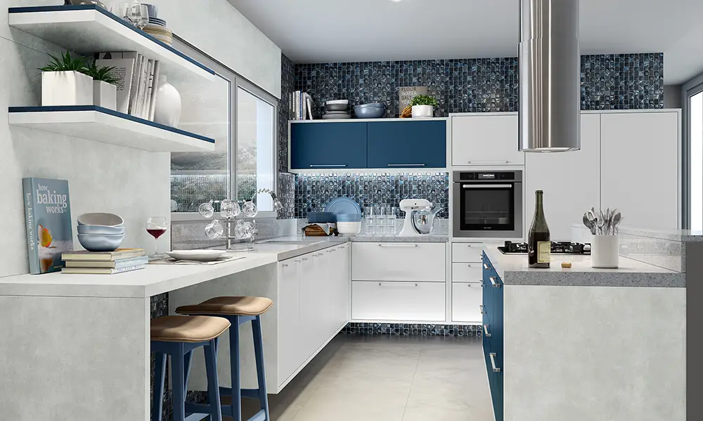 cozinha planejada em tons de azul