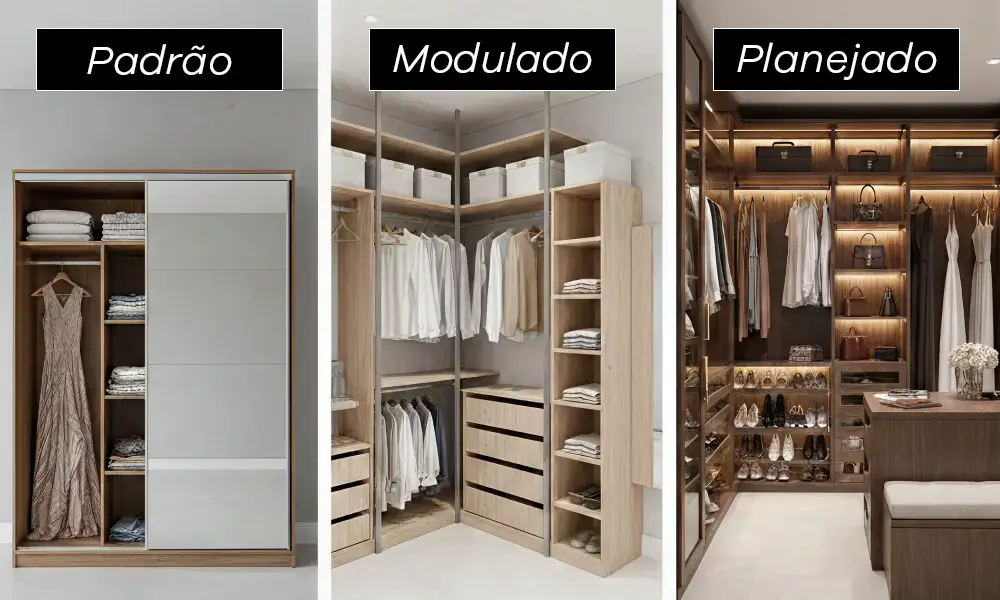 Diferença entre closet, guarda-roupa e closet modulado